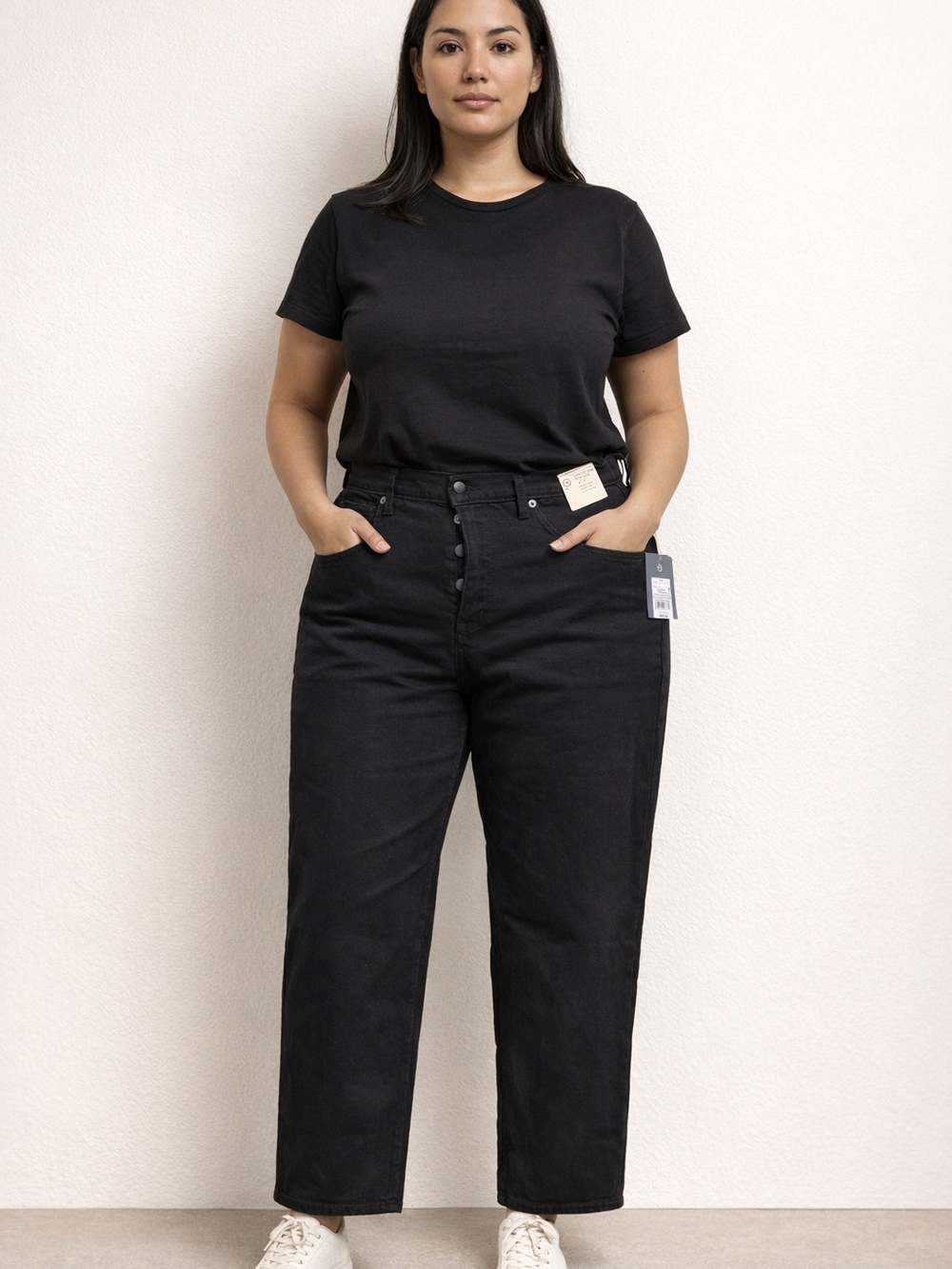 Universal Thread Women’s High Rise 90s Straight Black Jeans Size 14R NWT Button